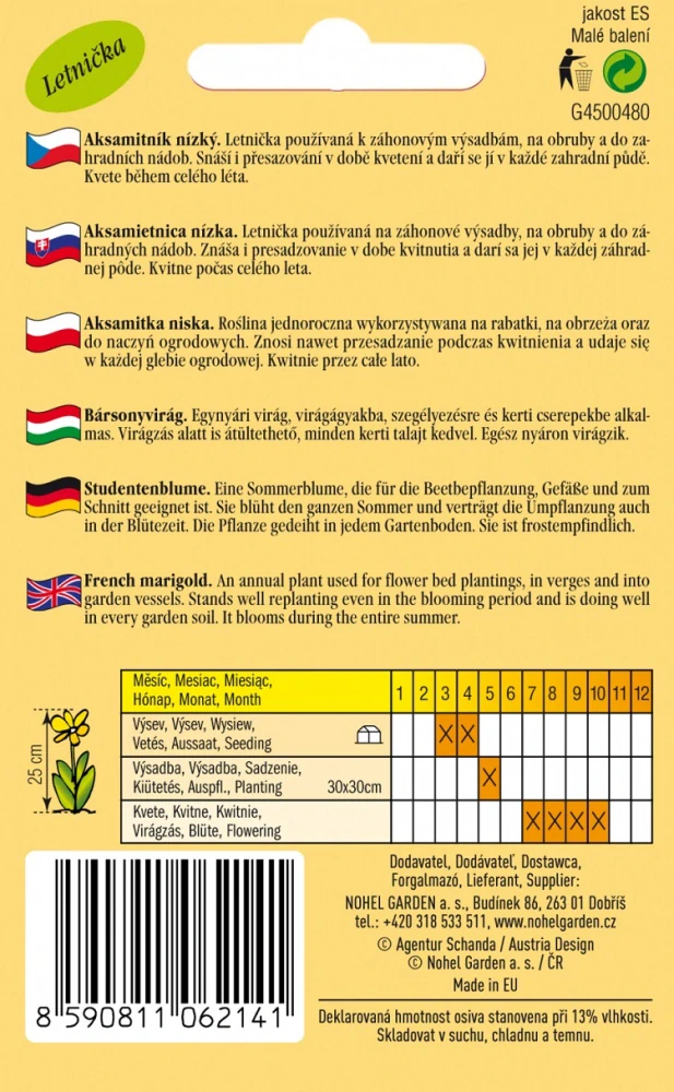 Aksamitník nízký jednoduchý, žluto-hnědý (semena)