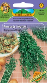 Přední strana sáčku semen rozmarýnu lékařského s fotografií aromatických větviček